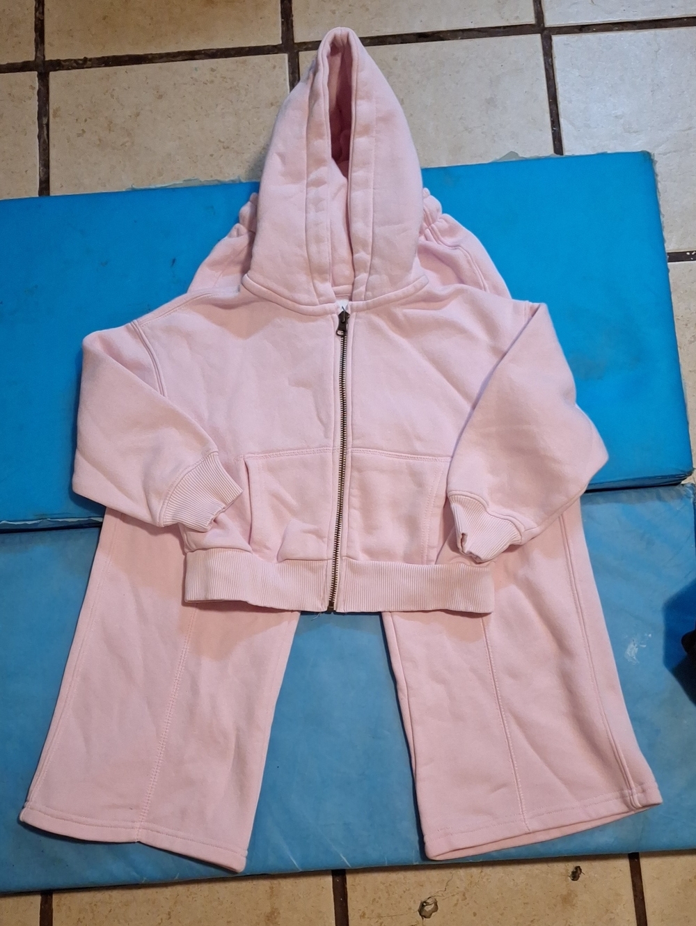Zara Light Pink Kids Hooded Zip Sweatshirt and Matching Pants Set